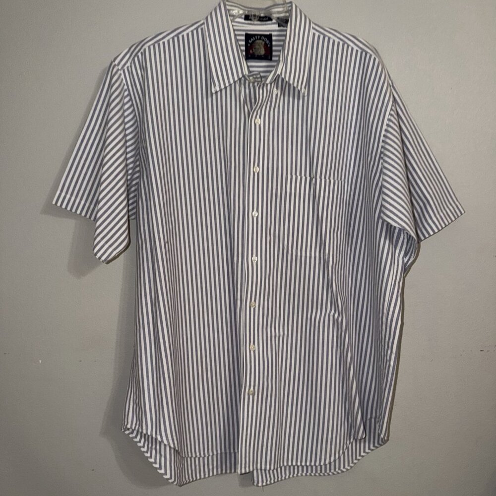 Salty Dog Mens Botton‎ Down Shirt Blue White Stripes Short Sleeve Size 2X Preppy